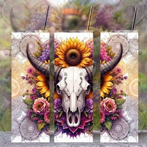 Handmade Skull And Sunflowers Tumbler New 20oz Skinny With Lid And Straw